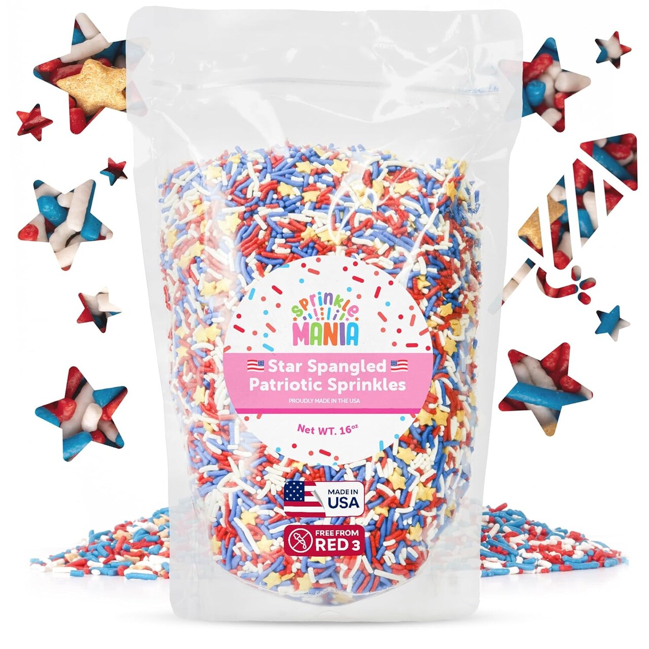 Patriotic Sprinkles for Cake Decorating – Proudly made in the USA to make 4th of July and Memorial Day Treats Pop with our Red, White & Blue Cupcake Sprinkles - Festive Holiday Baking Supplies (16oz)
